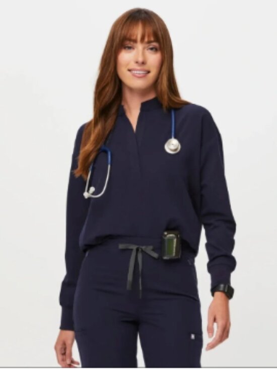Figs Tops - Figs Rafaela Oversized Longsleeve Scrub Top in Navy XL